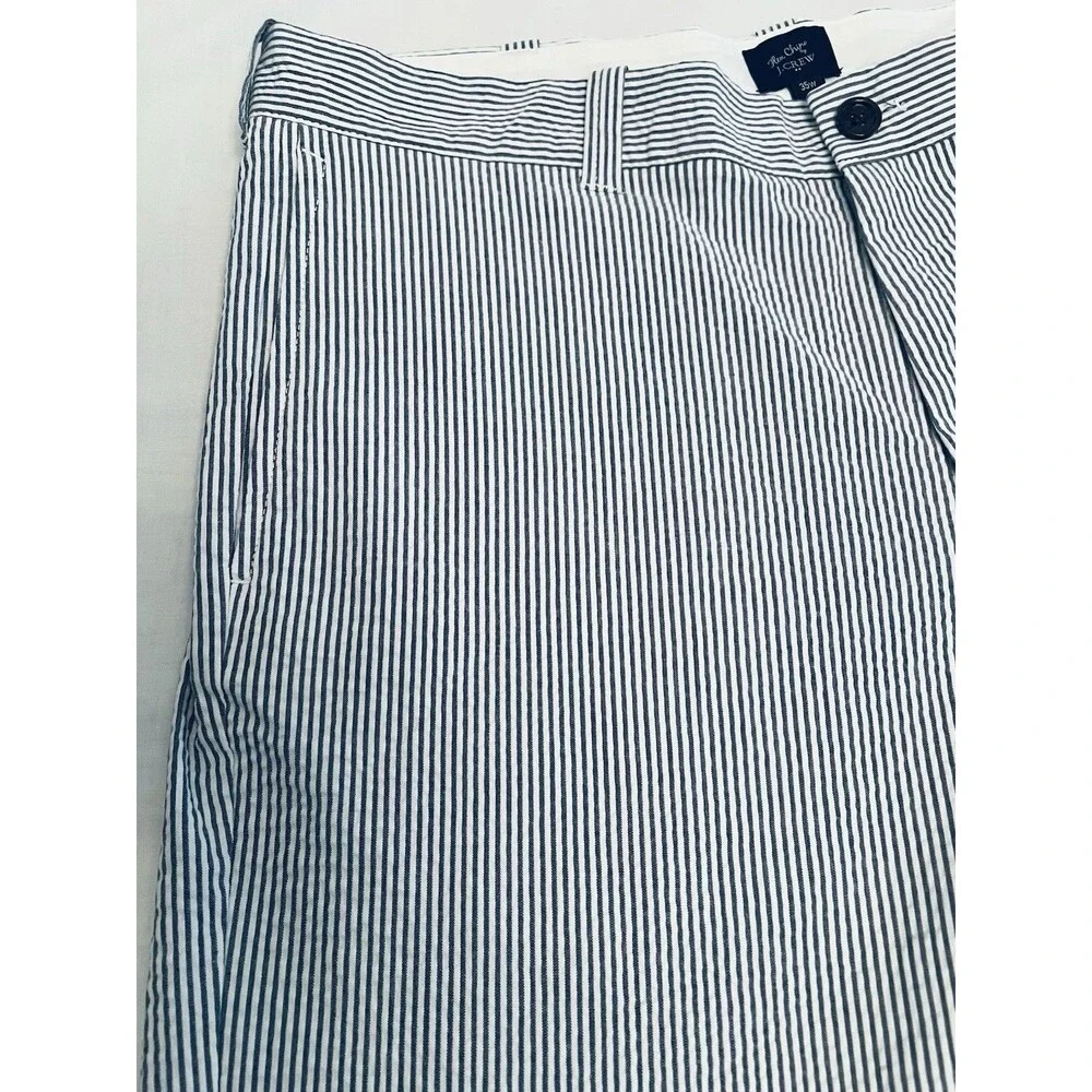 J.CREW Flex Striped Chino Shorts Blue/White Flat Front Stretch Seersucker EUC
